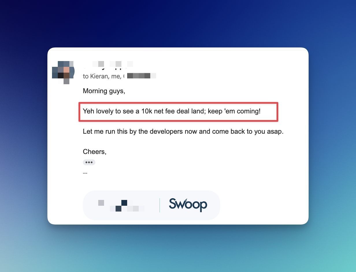 10k net fee deal from Swoop